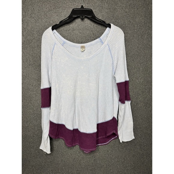 Free People Tops - Free People Size Medium Women's Blue And Purple Waffle Knit Frayed Hem Shirt
